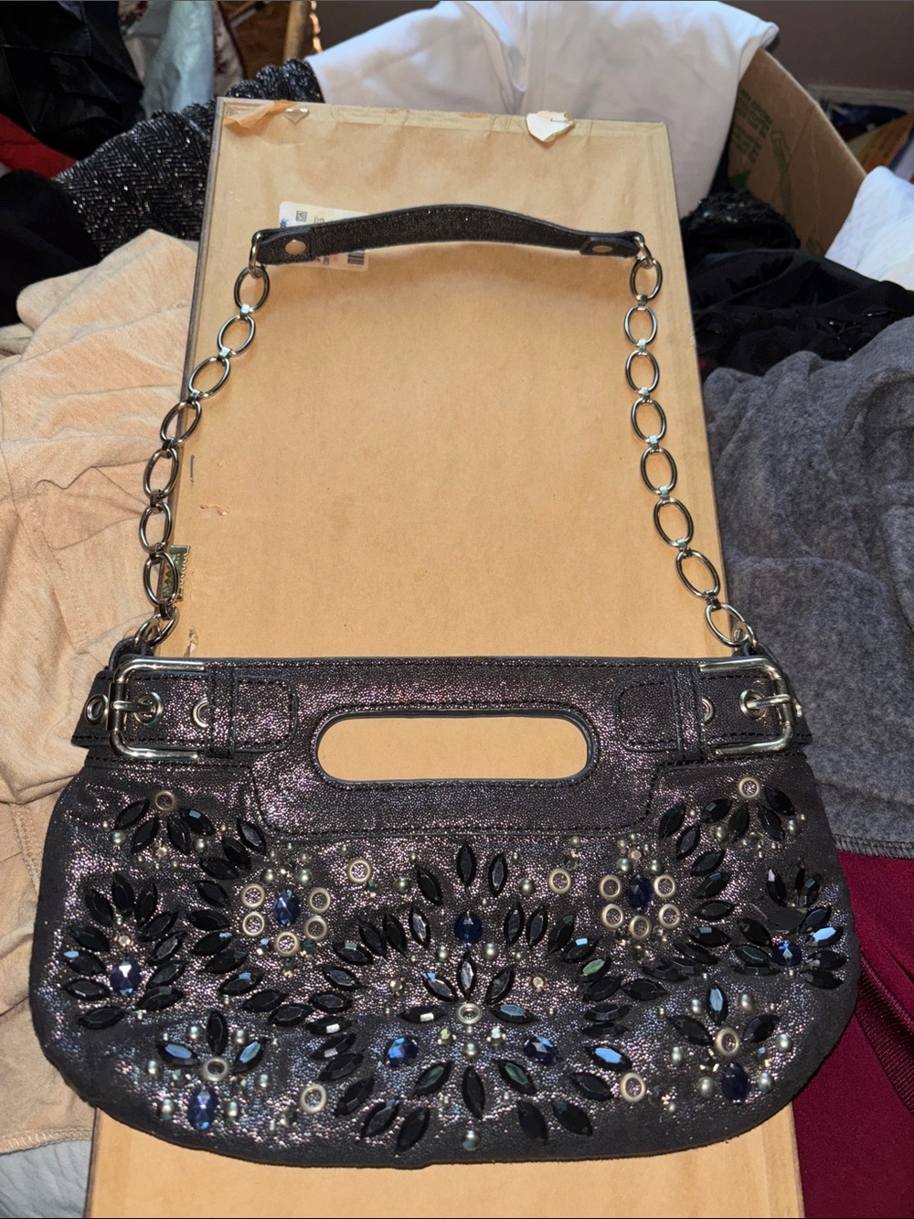 Rafe Black Sparkle Jeweled Evening Shoulder Bag